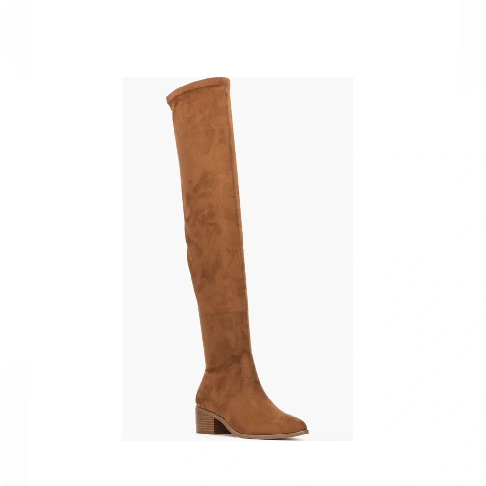 New York & Company Rana Faux Suede Tall Boots Cognac Brown Women’s Size 6